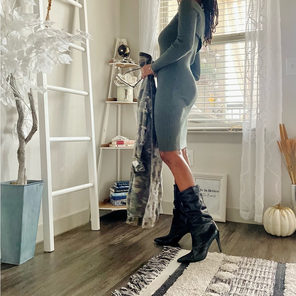 Olive Green Midi Cut-Out Midi Dress Medium